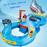 HKM-240787 Water Race Track with Speed Boat Toys for Indoor Electric Fishing Game, Suitable for Kids 2-4 Years