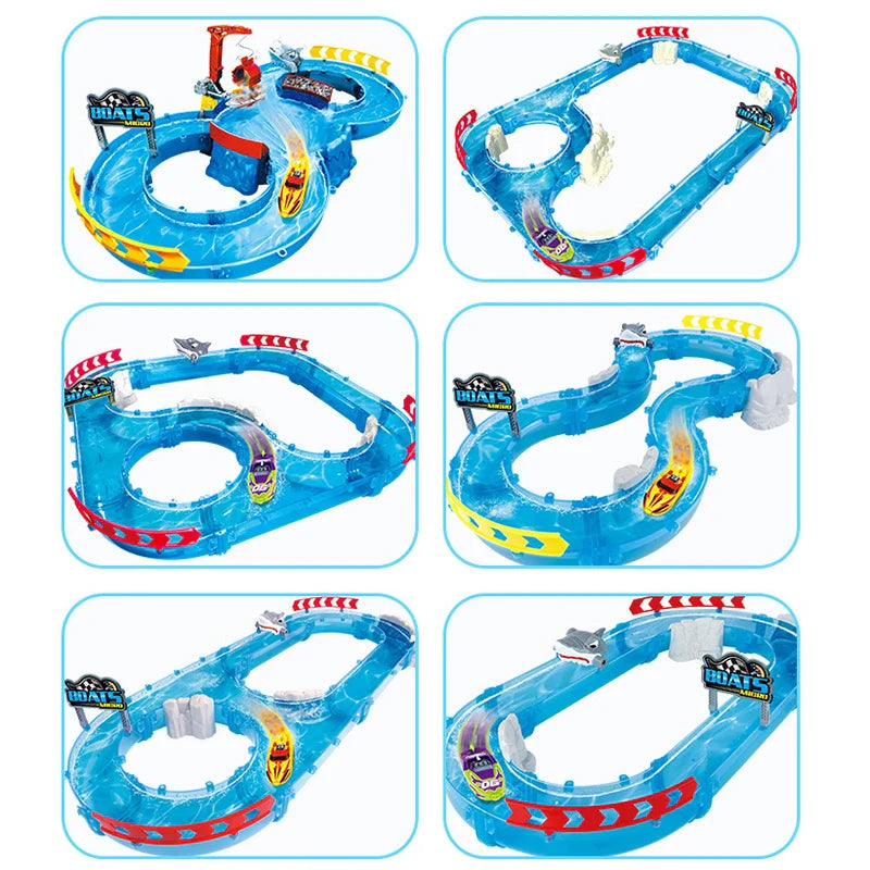 HKM-240787 Water Race Track with Speed Boat Toys for Indoor Electric Fishing Game, Suitable for Kids 2-4 Years