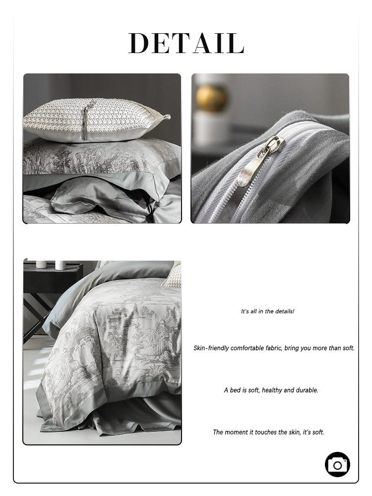 HKM-240851 Tencel Yarn Weaving Jacquard Grey 4-Piece Bedding Set