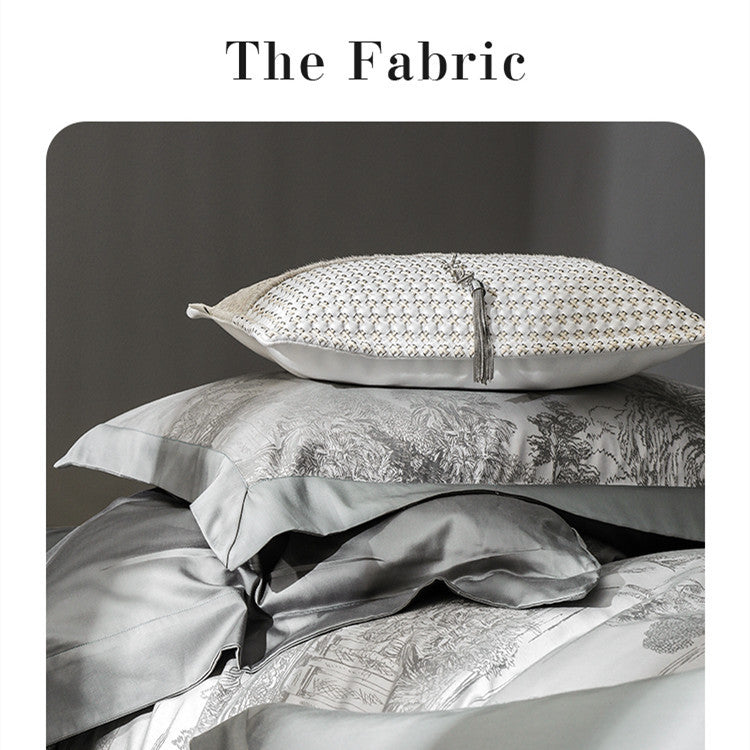 HKM-240851 Tencel Yarn Weaving Jacquard Grey 4-Piece Bedding Set