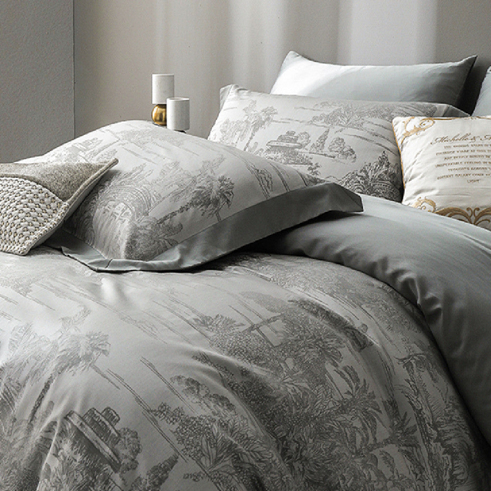 HKM-240851 Tencel Yarn Weaving Jacquard Grey 4-Piece Bedding Set