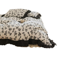 HKM-240851 Vintage Floral Black and White Lace Milk Velvet Plush Bedding Set - 4-Piece Reactive Print Collection