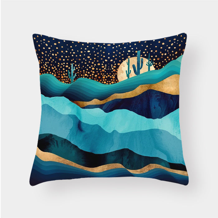 HKM-240915 Landscape Plush Lumbar Cushion Cover - Decorative Pillow 45x45cm