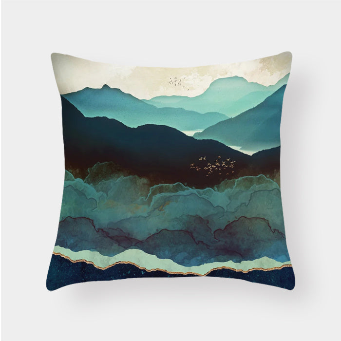 HKM-240915 Landscape Plush Lumbar Cushion Cover - Decorative Pillow 45x45cm
