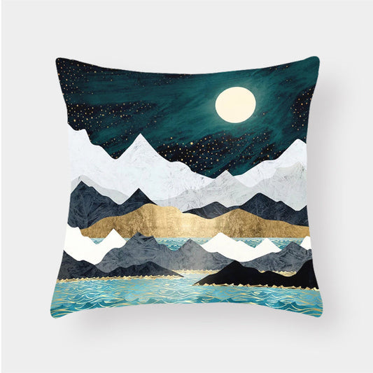 HKM-240915 Landscape Plush Lumbar Cushion Cover - Decorative Pillow 45x45cm