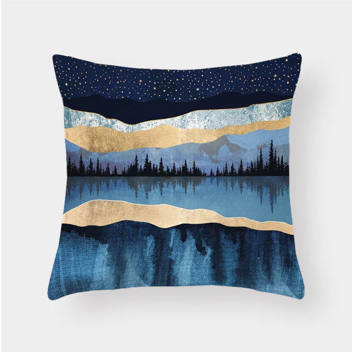HKM-240915 Landscape Plush Lumbar Cushion Cover - Decorative Pillow 45x45cm