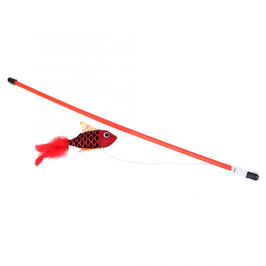 HKM-241171 Interactive Fish Pattern Cat Toy Stick with Soft Flannelette Material