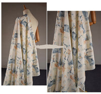 HKM-241363 Off-white Geometric Pattern Satin Fabric for Spring and Summer Hanfu Robe, Handmade, 1.5m Wide
