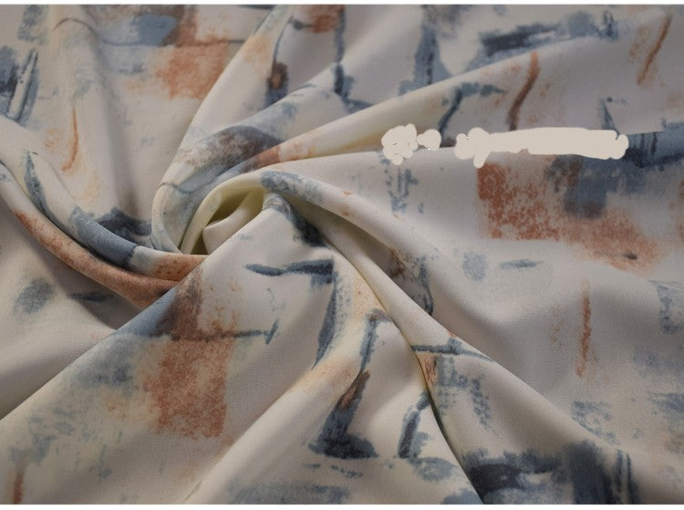 HKM-241363 Off-white Geometric Pattern Satin Fabric for Spring and Summer Hanfu Robe, Handmade, 1.5m Wide
