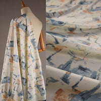 HKM-241363 Off-white Geometric Pattern Satin Fabric for Spring and Summer Hanfu Robe, Handmade, 1.5m Wide