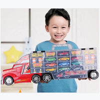 HKM-241491 Diecast Container Truck with Small Alloy Cars for Kids Ages 2 and Up