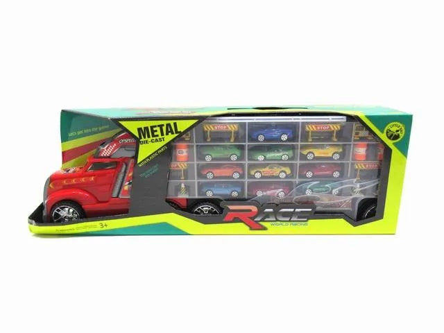 HKM-241491 Diecast Container Truck with Small Alloy Cars for Kids Ages 2 and Up