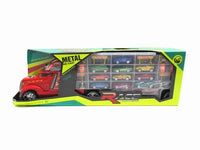 HKM-241491 Diecast Container Truck with Small Alloy Cars for Kids Ages 2 and Up