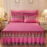 HKM-241491 Quilted Lace Bed Skirt and Cotton Bedspread Set for 1.8m Beds with Various Color Options