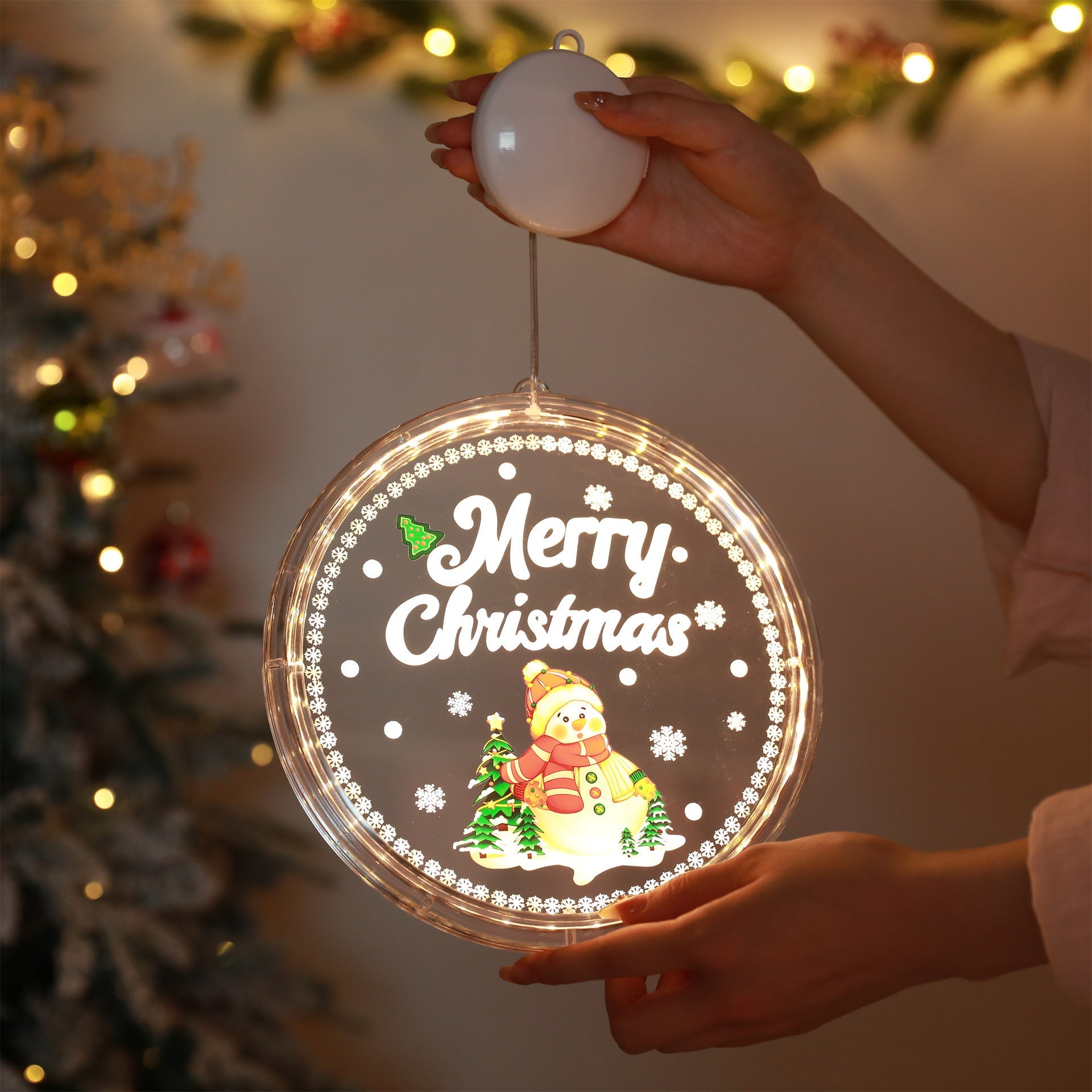 HKM-241811 Battery-Powered LED Hanging Light with Snowflake and Elk Ornaments for Holiday Decor
