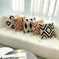 HKM-241811 Bohemian Geometric Tufted Pillow Cover with Tassels - 45x45cm