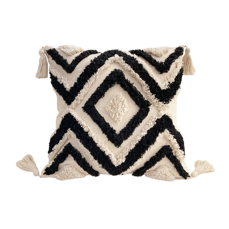 HKM-241811 Bohemian Geometric Tufted Pillow Cover with Tassels - 45x45cm