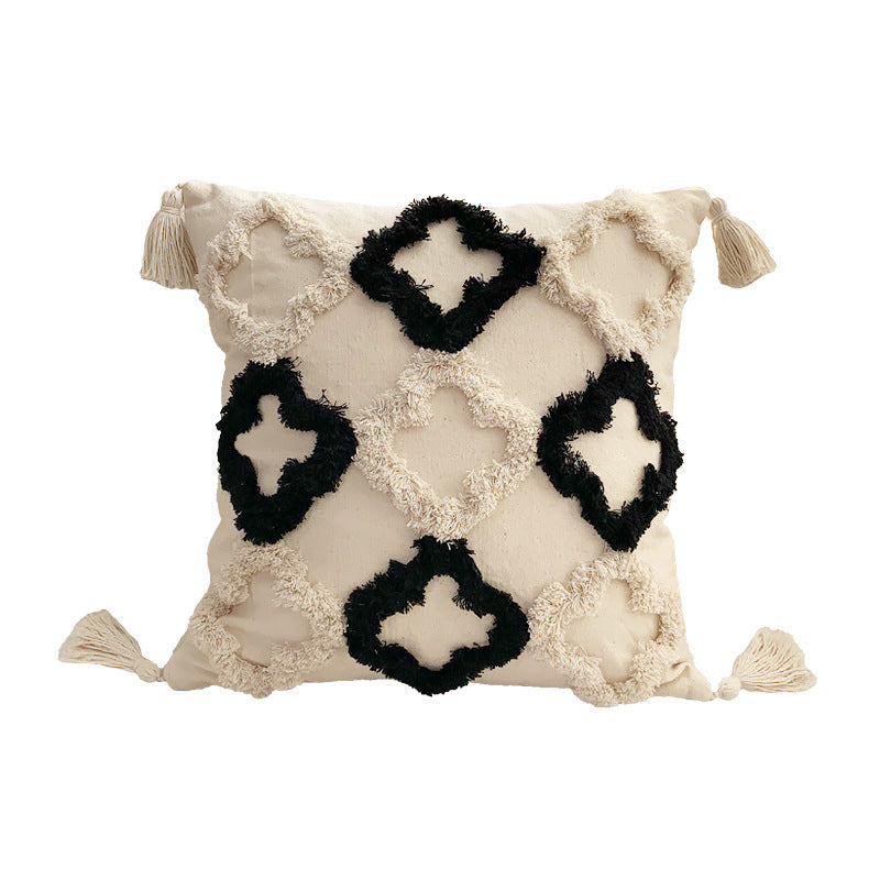 HKM-241811 Bohemian Geometric Tufted Pillow Cover with Tassels - 45x45cm