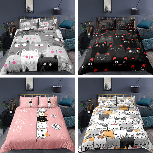 HKM-242003 Kitty Series Cartoon Quilt Cover and Pillowcase Set in Various Sizes
