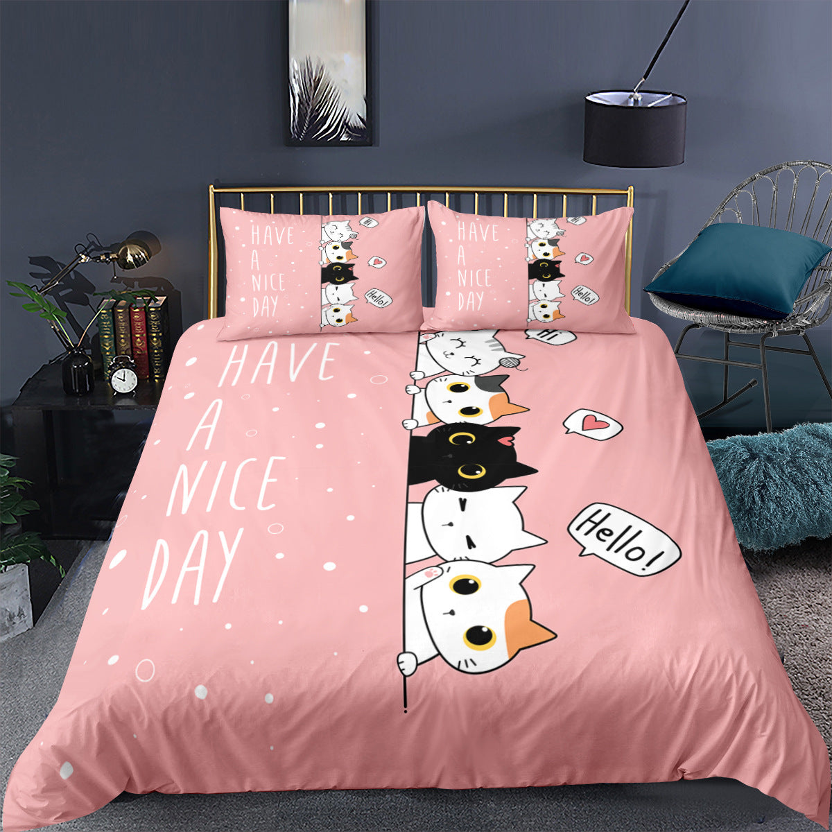 HKM-242003 Kitty Series Cartoon Quilt Cover and Pillowcase Set in Various Sizes
