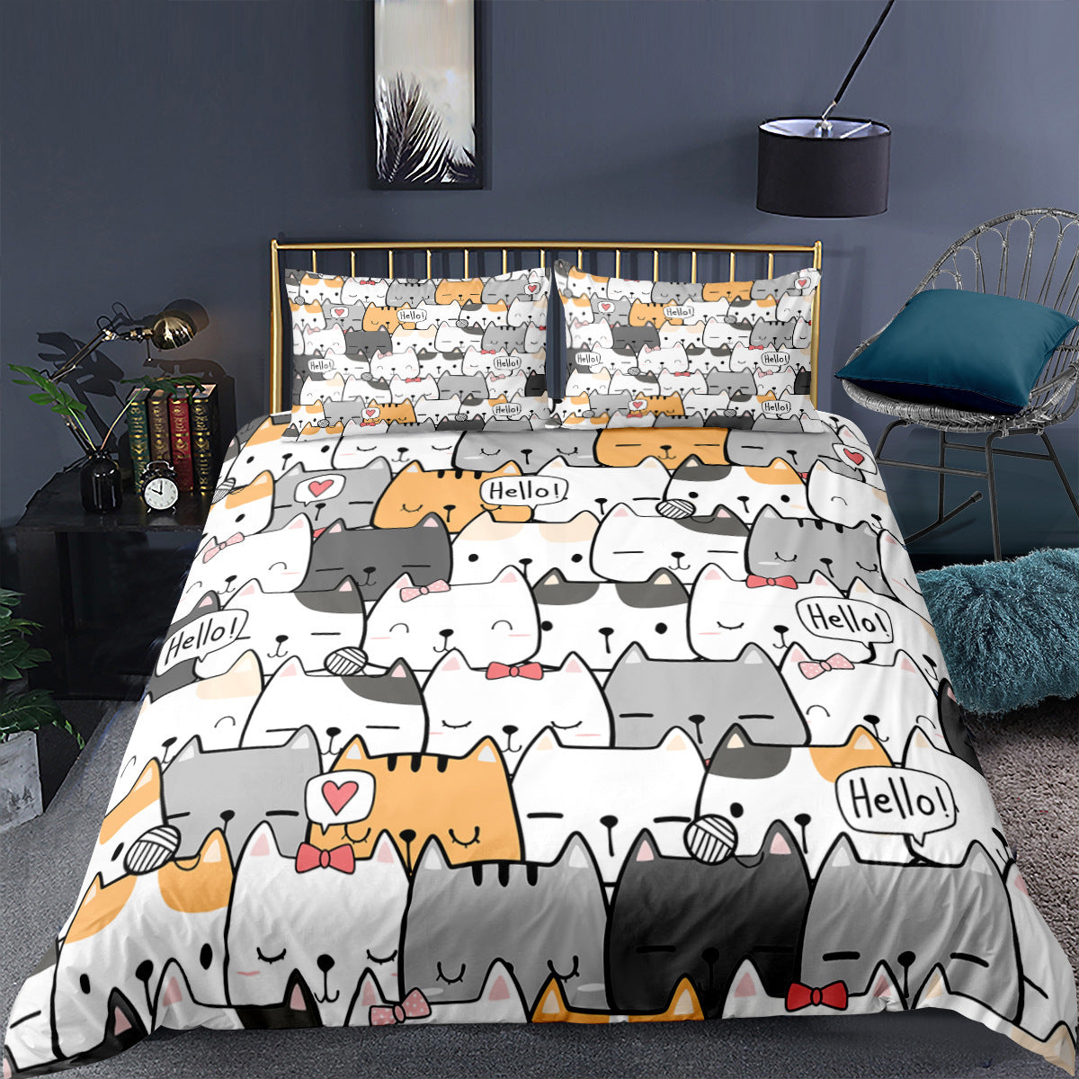 HKM-242003 Kitty Series Cartoon Quilt Cover and Pillowcase Set in Various Sizes