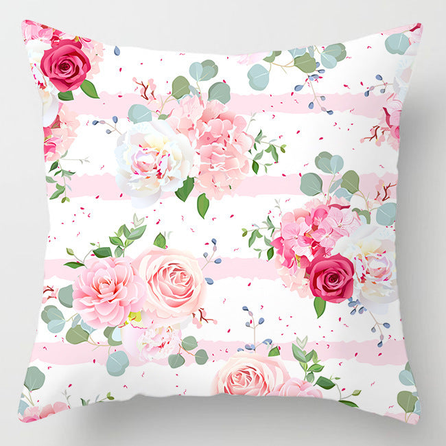 HKM-242067 Modern Floral Peach Skin Cushion Cover - 45x45cm, Soft Polyester Design