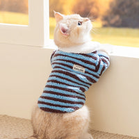 HKM-242323 Cozy Striped Plush Dog and Cat Sweater, Soft Fleece Button-Down for Small Breeds