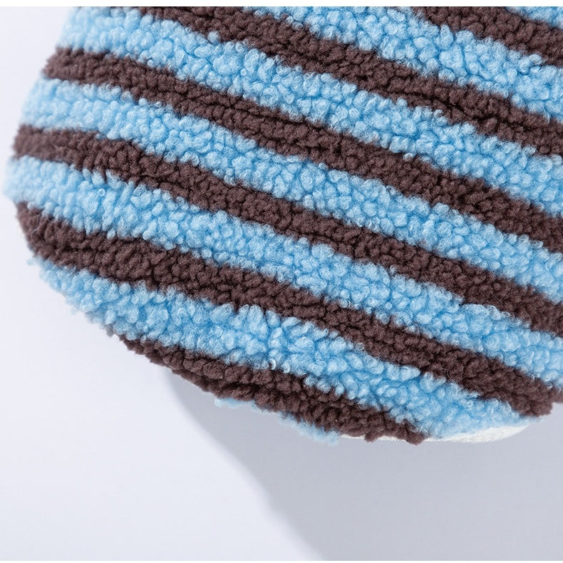 HKM-242323 Cozy Striped Plush Dog and Cat Sweater, Soft Fleece Button-Down for Small Breeds