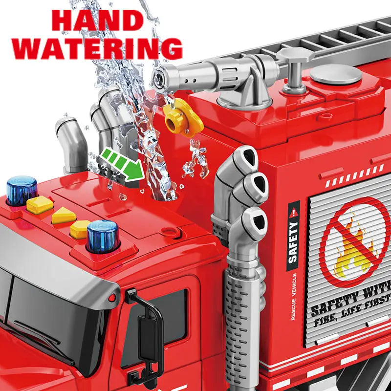 HKM-242323 Large Friction Fire Rescue Truck Toy for Boys, 1/10 Scale Plastic Vehicle, Ages 2-13
