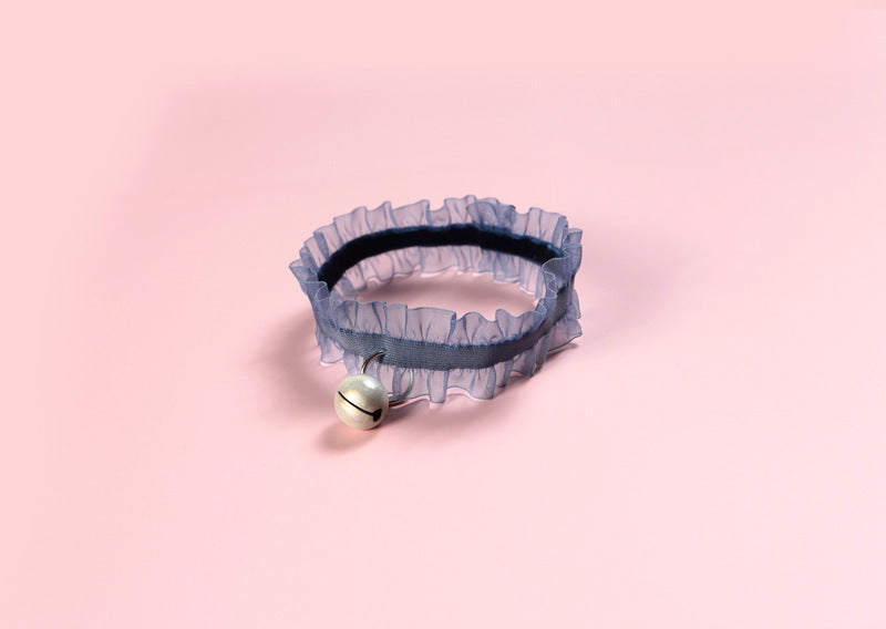 HKM-242387 Velvet Lace Wood Ear Elastic Adjustable Pet Bell Collar Cat Dog Rabbit Insect Repellent Collar Necklace Dog