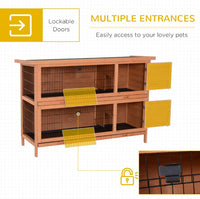 HKM-242835 2-Tier Outdoor Rabbit Hutch with Removable Dividers and Pull-Out Trays - Orange