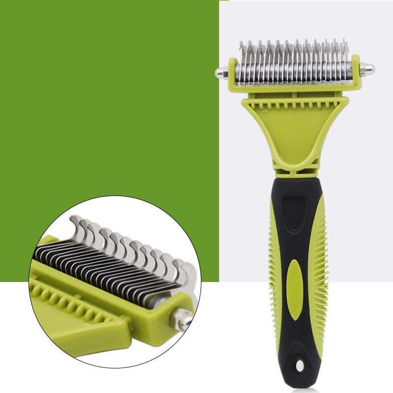 HKM-243539 Double-Sided Pet Knot Comb for Cats and Dogs - TPR/PP/Stainless Steel, 18.5x4.5cm & 18.2x8.3cm