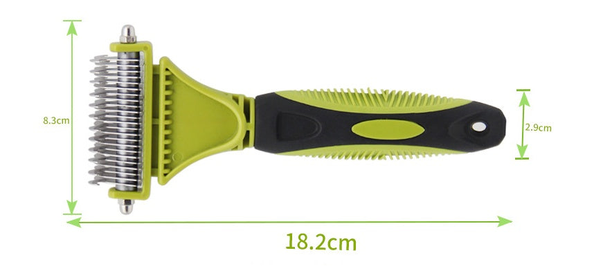 HKM-243539 Double-Sided Pet Knot Comb for Cats and Dogs - TPR/PP/Stainless Steel, 18.5x4.5cm & 18.2x8.3cm