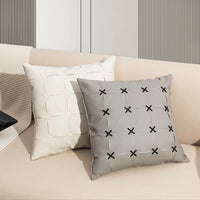 HKM-243795 Solid Color Hand-Woven PU Leather Pillow Cover - 45cm, Modern Simplicity in Orange, Gray, White, Yellow, Black