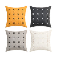 HKM-243795 Solid Color Hand-Woven PU Leather Pillow Cover - 45cm, Modern Simplicity in Orange, Gray, White, Yellow, Black
