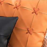 HKM-243795 Solid Color Hand-Woven PU Leather Pillow Cover - 45cm, Modern Simplicity in Orange, Gray, White, Yellow, Black