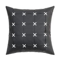 HKM-243795 Solid Color Hand-Woven PU Leather Pillow Cover - 45cm, Modern Simplicity in Orange, Gray, White, Yellow, Black