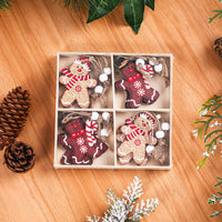 HKM-244115 Wooden Gingerbread Man Christmas Decoration Box Set - 12 Pieces