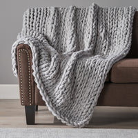 HKM-244307 Silver Knitted Blanket - Cozy Acrylic Fabric, Double-Sided Design, 50x60 Inches