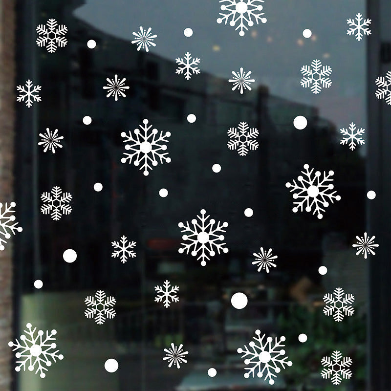HKM-244435 Large White Snowflake Glass Decoration Stickers - Waterproof PVC Wall Murals for Stylish Holiday Decor