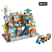 HKM-244563 DIY Assembled Windmill Train Building Block Set - 265pcs Educational Construction Toy for Ages 3 and Up