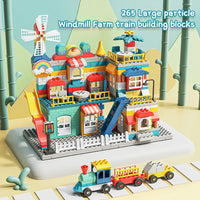 HKM-244563 DIY Assembled Windmill Train Building Block Set - 265pcs Educational Construction Toy for Ages 3 and Up