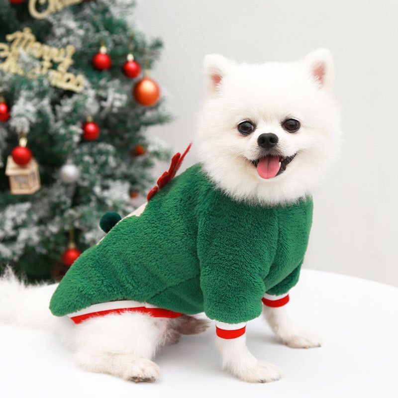 HKM-244563 Velvet Christmas Print Sweater for Pets in Fawn Red and Fawn Green