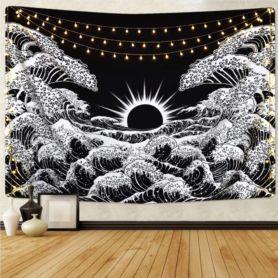 HKM-244819 Black and White 3D Digital Printed Polyester Tapestry for Home and Outdoor Use