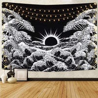 HKM-244819 Black and White 3D Digital Printed Polyester Tapestry for Home and Outdoor Use