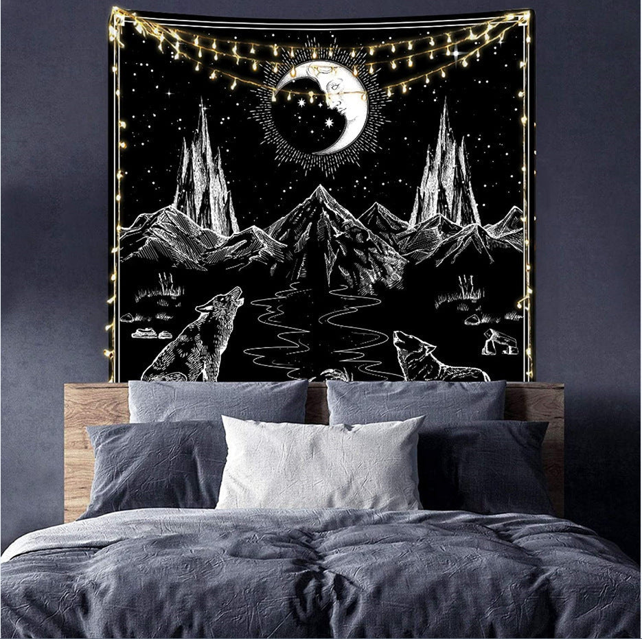 HKM-244819 Black and White 3D Digital Printed Polyester Tapestry for Home and Outdoor Use