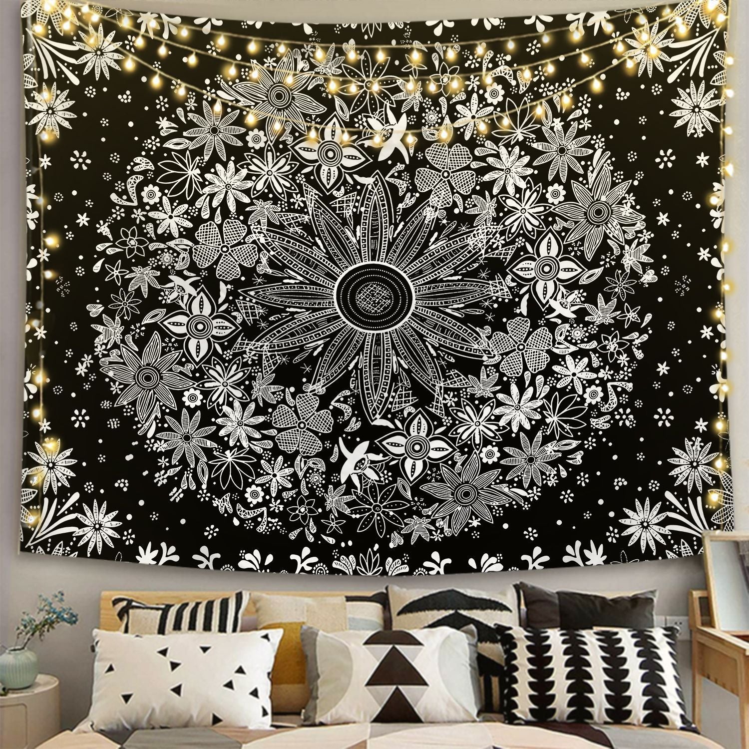 HKM-244819 Black and White 3D Digital Printed Polyester Tapestry for Home and Outdoor Use