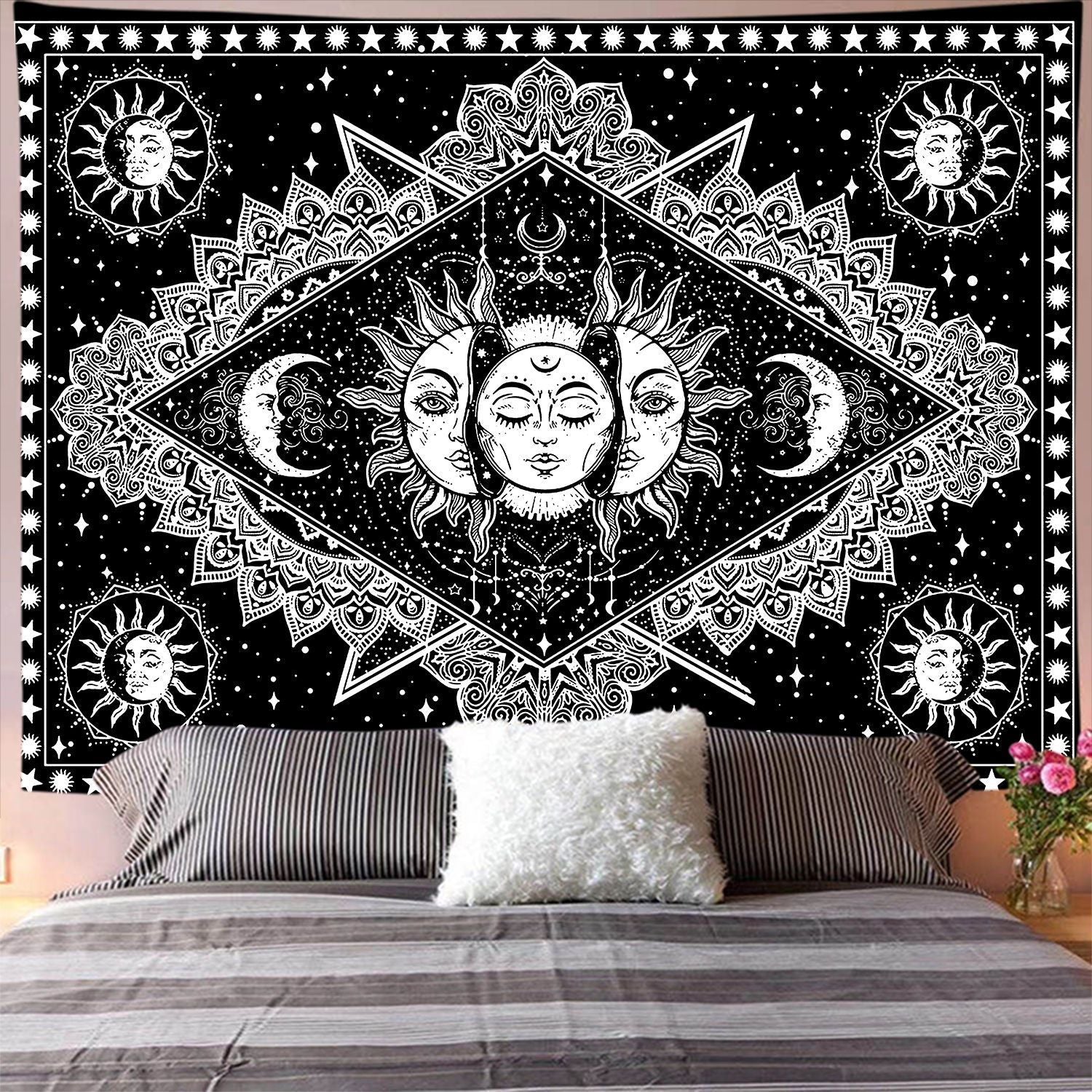 HKM-244819 Black and White 3D Digital Printed Polyester Tapestry for Home and Outdoor Use