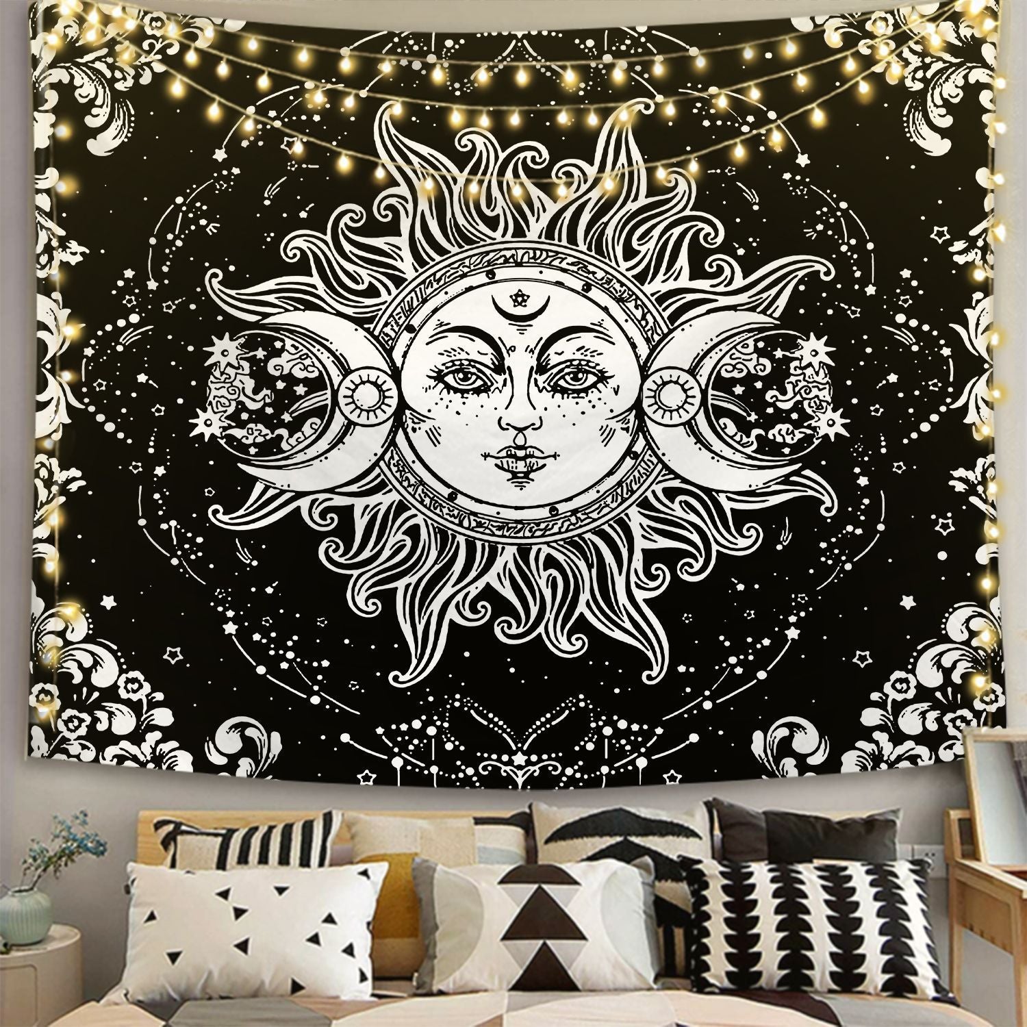 HKM-244819 Black and White 3D Digital Printed Polyester Tapestry for Home and Outdoor Use