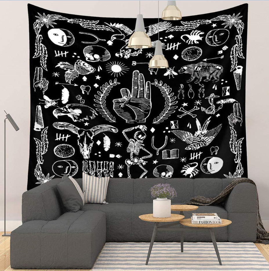 HKM-244819 Black and White 3D Digital Printed Polyester Tapestry for Home and Outdoor Use